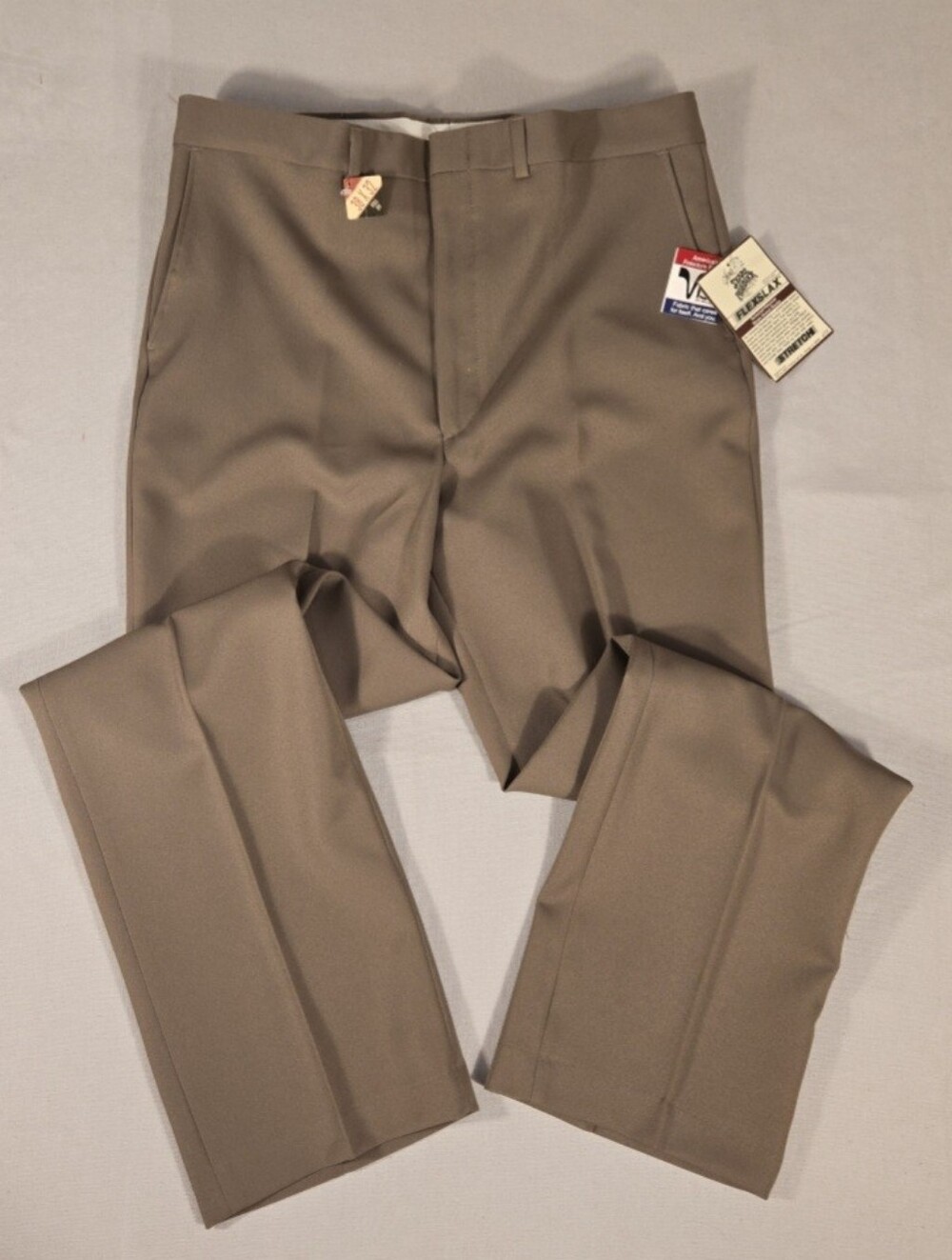 Vintage Sears Flexslax Pants Mens Brown Stretch Polyester Dress Slacks 70s